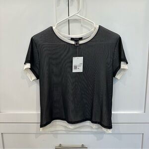 Forever 21 Black and White Cropped T-Shirt